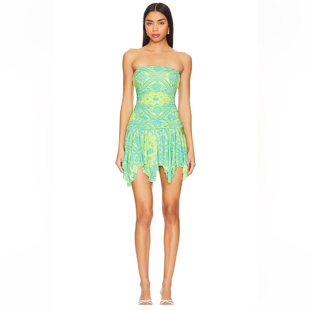 Lovers and Friends Fallon Mini Dress in Green Bandana Small New With Tags